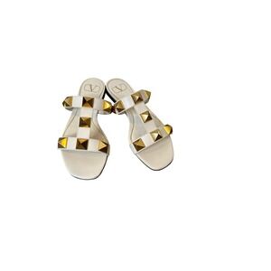 Valentino Rockstud Slide Sandals Cream Leather Gold Studs Size 37